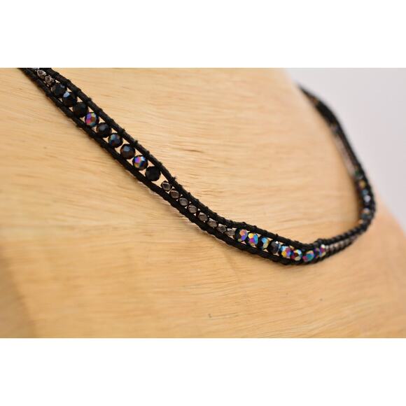 J Bloom Handmade Crystal Choker Necklace Wrap Black Chrome Beaded Signed Bin8 - Picture 11 of 12